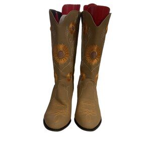 Womens Size 8.5 Tan Mid-Calf Embroidered Sunflower Cowgirl Western Boots